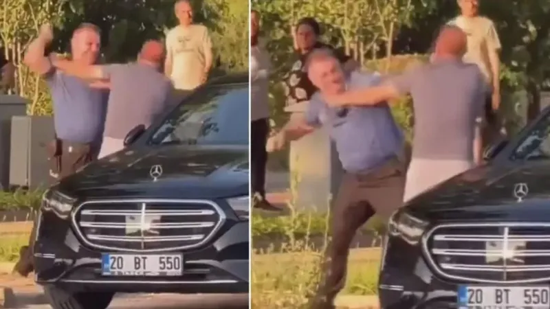 Polis ile iş insanı trafikte yumruk yumruğa kavga etti! O anlar kamerada