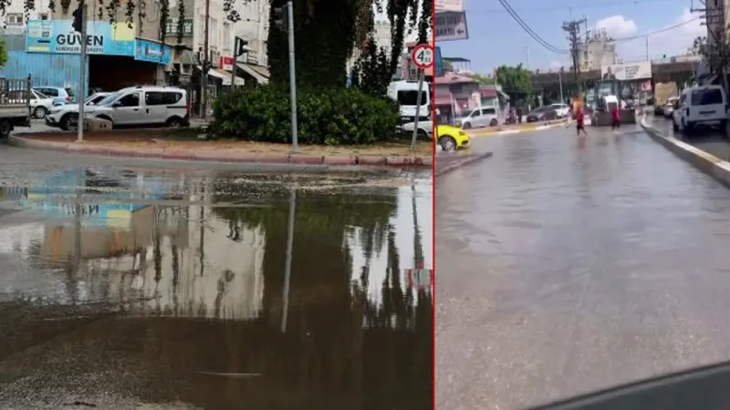 Su borusu patladı, cadde göle döndü